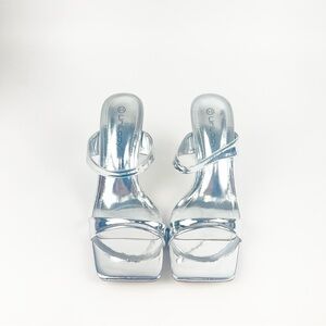 Stunning Metallic Silver Two-Strap Heels